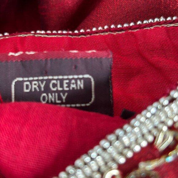 Vintage Satellite Mens Red Embellished Long Kurta Size 14 Long Sleeve Pockets - Picture 4 of 14